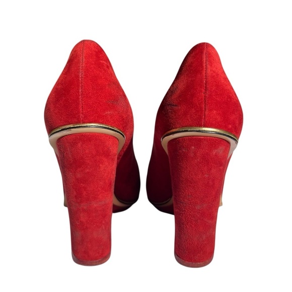 CHARLOTTE OLYMPIA Carmen 100 Wedge Suede Red Round Toe Heels Shoes EU 36 - Picture 4 of 10